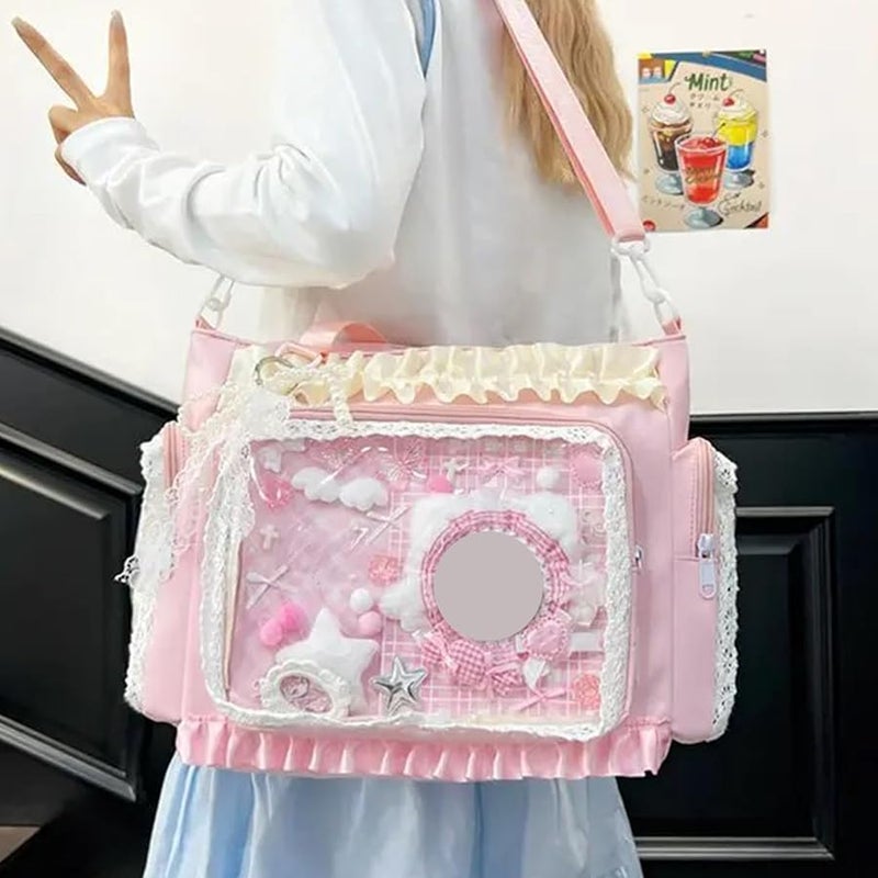 حقيبة إيتا من النايلون مع دانتيل كاواي وأهداب وشريط عرض واضح قابل للتعديل للارتداء عبر الجسم - Image 4